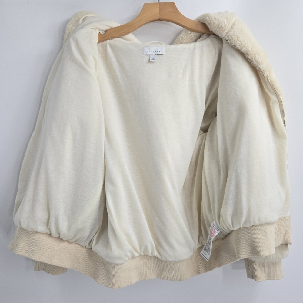 Top‎ Shop Jacket Cream Faux Fur Hooded Bomber - Picture 10 of 16